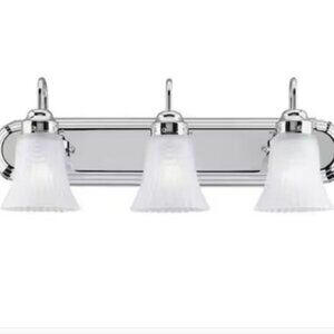 Westinghouse 66522 Chrome with Frosted Pleated Glass 3-Light Indoor Wall Fixture